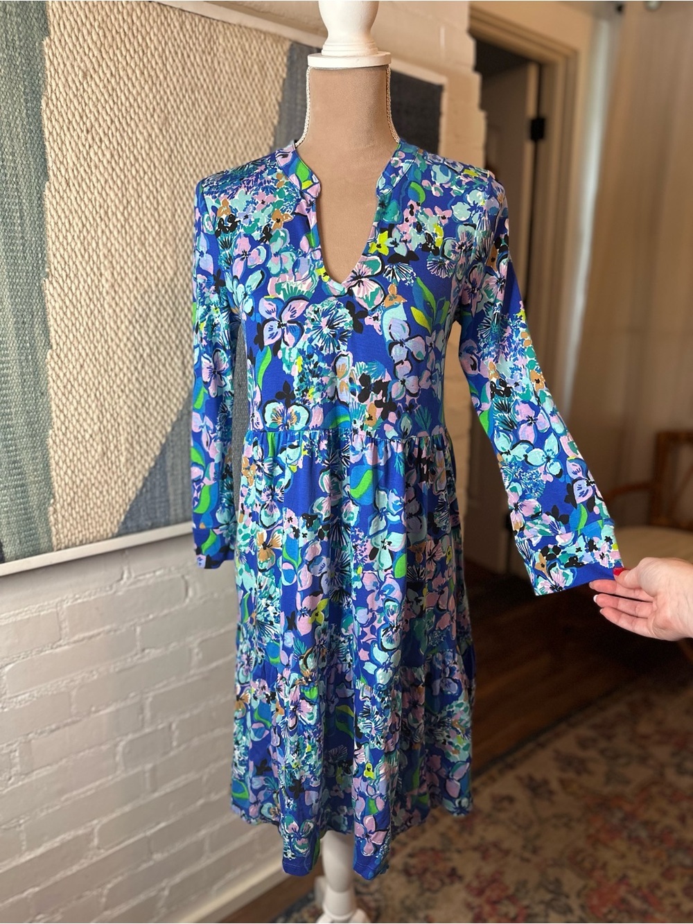 NWT Lilly Pulitzer Dark Blue and Purple ¾ Sleeve Tiered Dress - Picture 3 of 13
